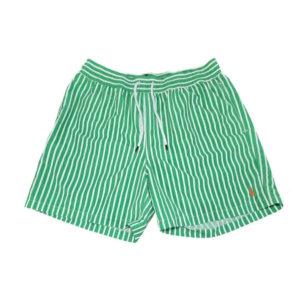 VTG Polo Ralph Lauren Mens‎ Traveler Striped Swim Trunks Green & White XL